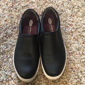 Dr. Scholl’s black croc slip-ons